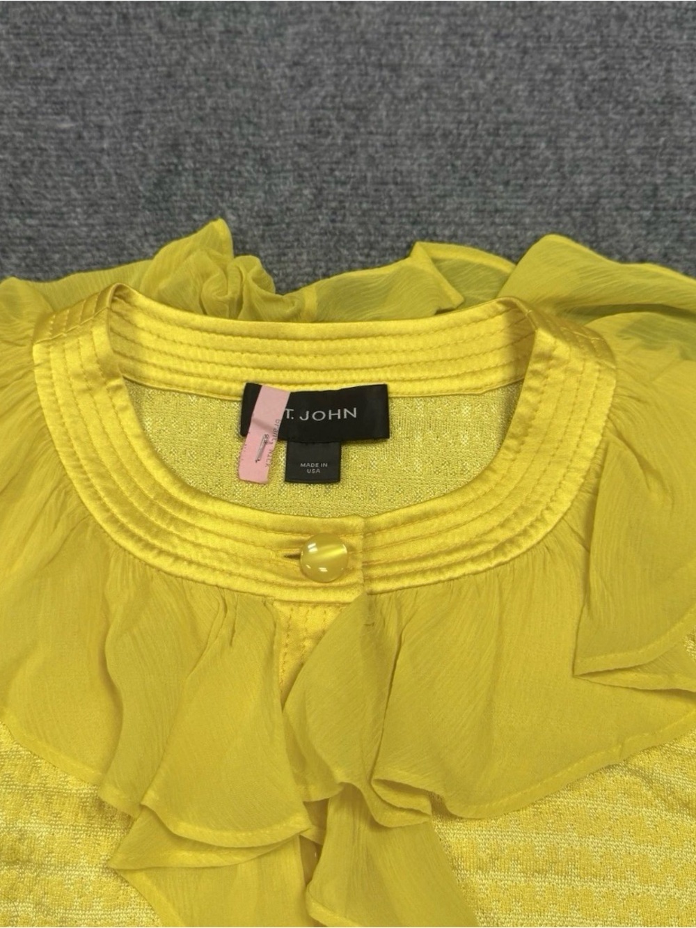 ST. JOHN Silk Wmns Yellow Blouse With Skirt Set READ Measurments - Picture 6 of 16